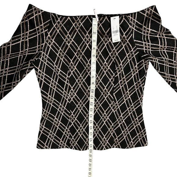 7th Avenue NEW YORK & COMPANY Black‎ - Gold Metallic Sweater/Top Size Medium - Picture 2 of 7